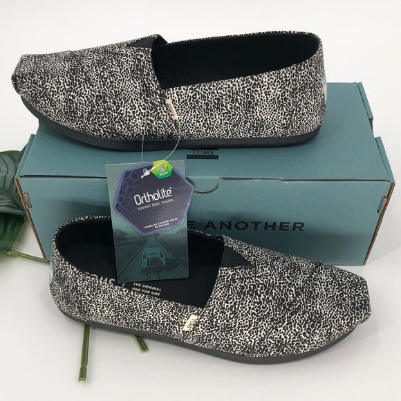 Toms Off White Black Mini Leopard Animal Print Slip On Canvas Alpargata Shoes - Picture 7 of 7